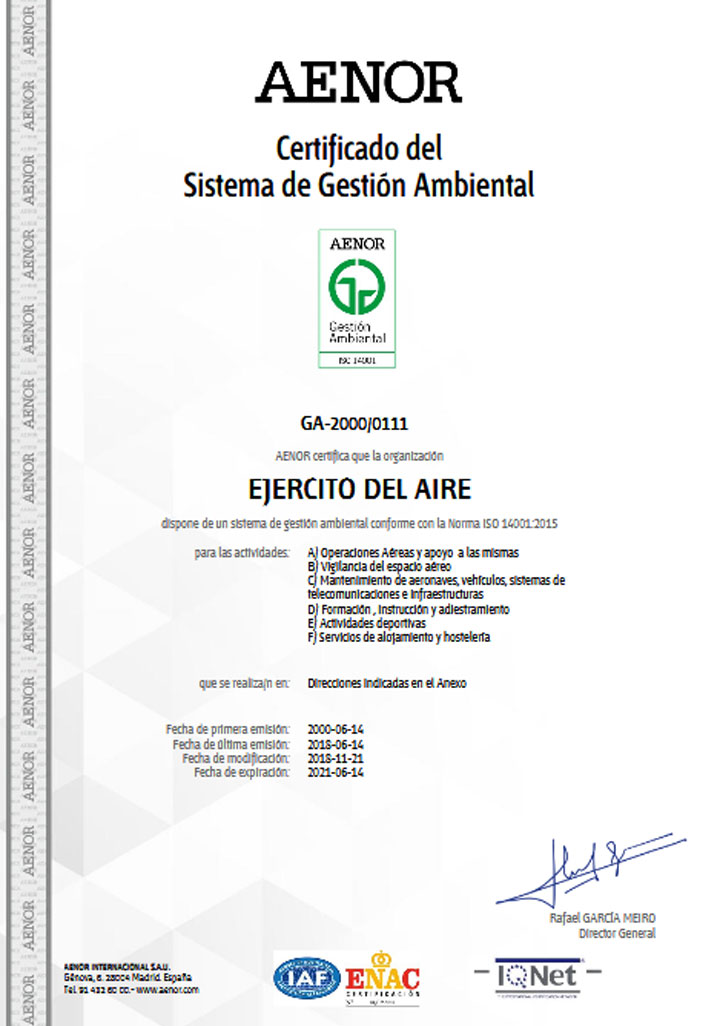 Portada del certificado de gestión ambiental