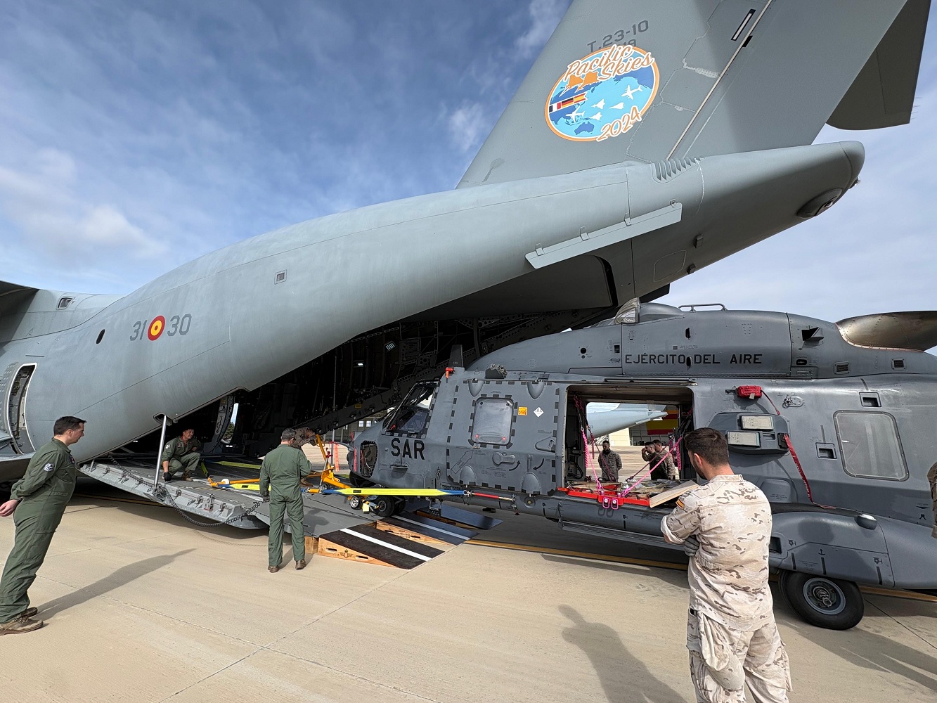 Embarcamos por primera vez dos NH90 en un A400M para su despliegue en el ejercicio Southern Strike en Gulfport (Misisipi)