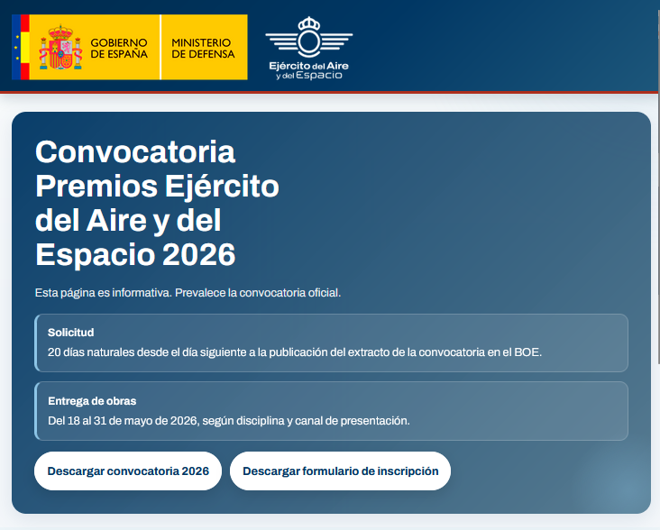 Convocada la XLVII edición de los Premios Ejército del Aire y del Espacio 2026