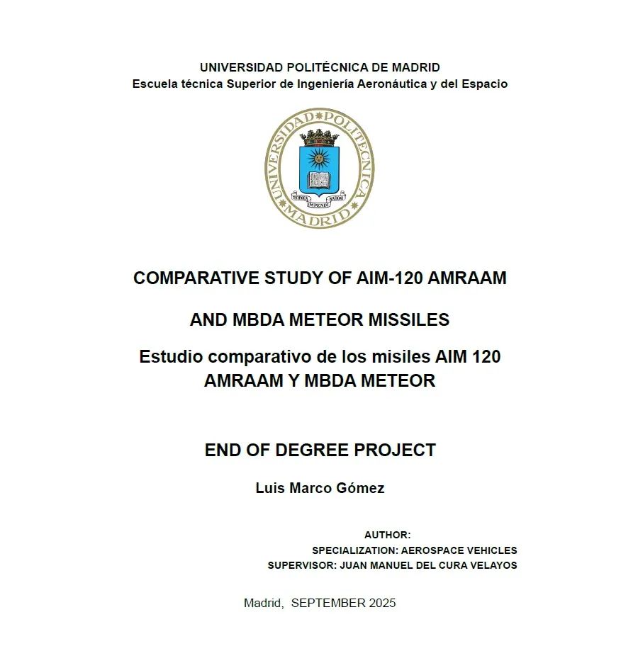 Portada del trabajo «Estudio comparativo de los misiles AIM 120 AMRAAM y MBDA METEOR».