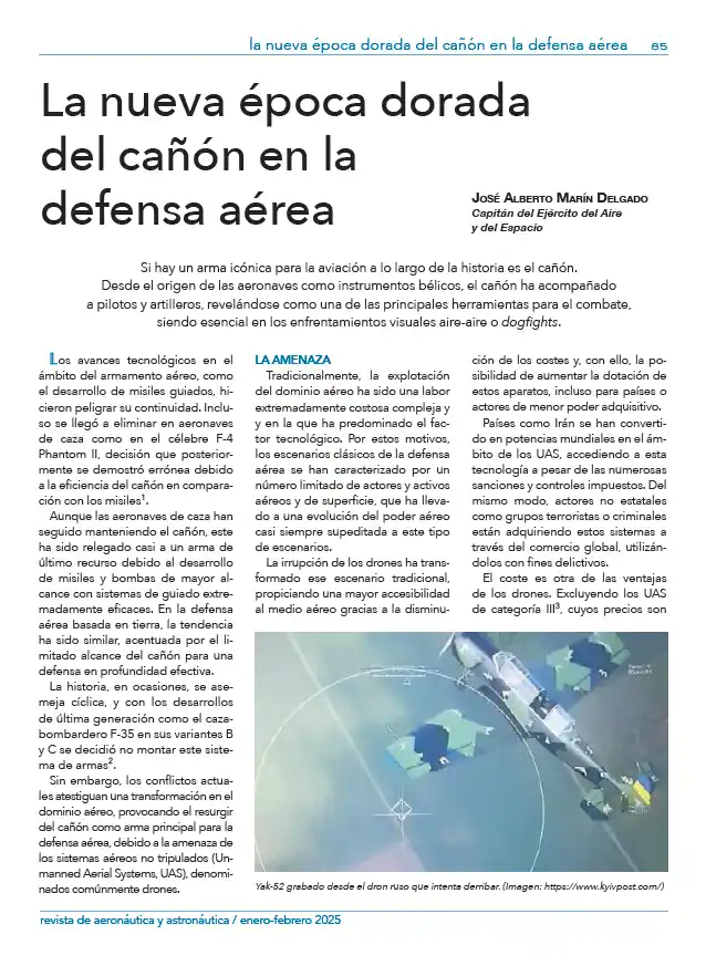 Primera página del artículo «La nueva época dorada del cañón en la defensa aérea».