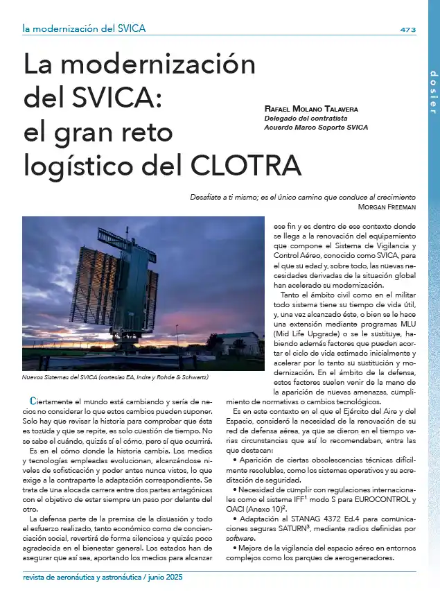 Primera página del artículo «La modernización del SVICA: el gran reto logístico del CLOTRA».