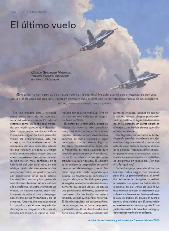Primera página del artículo «El último vuelo».