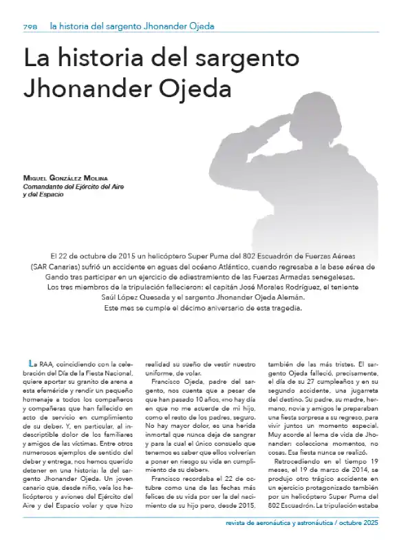 Primera página del artículo «La historia del sargento Jhonander Ojeda».