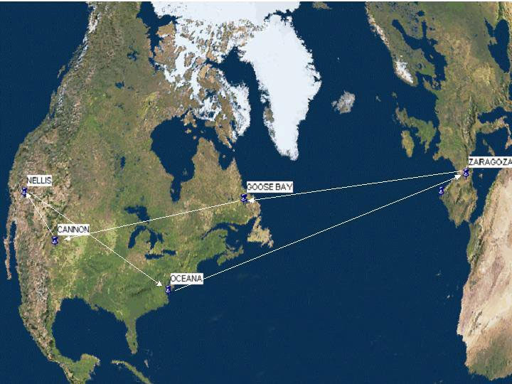 Ruta de ida y vuelta de la expedición al Red Flag 04